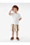 Cotton Embroidery Detailed Striped Shorts with Tie Waist - 3
