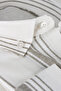 Men's Beige Khaki Striped Pocketless Cotton Linen Effect Wide Cut Long Sleeve Shirt - 5