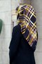 100% twill silk plaid pattern black - gold colored 90x90 scarf edge stitching style hand stitched - 3
