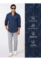 The Luxe Print – Navy Oxford Shirt with Rich Printed Finish, Slim Fit - 4