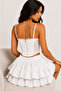 White Lace Detailed Corset & Layered Ruffle Mini Skirt Set - 4