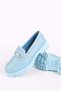 Women's Genuine Leather Buckle Detailed Casual Moccasin Loafer Shoes Light Blue - 3