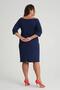 Women's Navy Blue Boat Neck Three-Quarter Sleeve Plus Size Stretchy Crepe Dress - 6