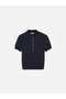 10874 Lyocell Blended Polo Collar Blouse-Navy Blue - 5