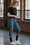 6 Pairs of Cotton Long Unisex Black Sports Socks with Striped Pattern Tennis Size Men's Women's Socks - 3