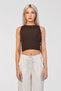 Cactus Ribbed Knit Fabric Wide Crew Neck Sleeveless Women's Crop Blouse - Brown - Standard - 5