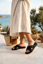 Black Leather Women's Flat Slippers - 2
