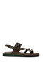 Women's Khaki Ankle Buckle Leather Flip-Flop Sandals 26Sfd360418
