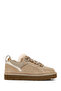Women's Beige Lace-Up Thick Sole Furry Suede Leather Teddy Sneaker 25Wfd492010