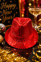 Sequined Luxury Red Fedora New Year's Party Hat 58 cm Head Circumference Celebration Accessory - 3