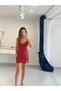 Red Sequined Mini Dress with Rope Straps and Slit Detail - 3