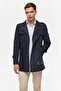 Navy blue slim straight coat - 4