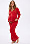Bamboo Maternity and Maternity Dressing Gown Nightgown Ribbed Suit Long Sleeve Buttoned - 2