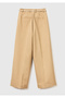 Women's Beige Cotton Blend Trousers with Front Stitching Detail and Cuffs - 2