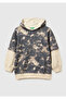 Boy's Anthracite Mix All-Over Patterned Double Sleeve Hooded Sweatshirt with Logo Label