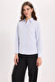 Women's Slim Fit Slim Fit Long Sleeve Cotton Body Fitting Textured Blue Basic Shirt - 7