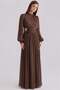 Yoryo Silk Hijab Evening Dress with Pleated and Stone Brooch Detail Brown 1244 - 4
