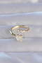 Brass Gold Color Zircon Stone Pearlescent Heart Model Adjustable Ring - 2