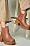 T996220009 Tan Thick Heeled Women's Boots