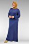 22008 Plus Size Combed Cotton Dress with Elastic Sleeves - Indigo - 2