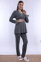Cotton Maternity and Postpartum Pajama Set with Breastfeeding Feature – Elastic Waistband Effortt - Smoked - 6