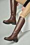 N654032803 Brown Genuine Leather Low Heeled Women's Boots - 2
