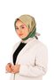 Cream Green Geometric Pattern Twill Silk Scarf - 2