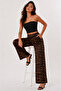 Women's Leopard Patterned High-Waisted Wide-Leg Trousers - Linen Look - 5