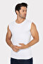 Men's White Crew Neck Sleeveless T-Shirt Athlete's Cotton Lycra Soft Flexible Fabric - 3
