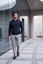 Men's Polo Neck Knitwear Navy Blue Sweater Patterned Steel Knit Classic Fit - 5002F - 3