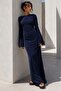Navy Blue Boat Neck Back Detailed Maxi Long Dress MG1993