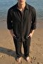 Noda 100% Cotton Oversize Men's Black Modal Double Suit Shirt Pants - 2