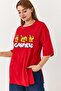 Women's garfield printed side slit crew neck t-shirt red