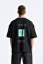 Crew Neck Unknown Desire Printed Oversize Black Men's T-Shirt