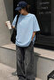 Baby Blue Short Sleeve Oversize Basic Women's T-Shirt Sh281 - 4