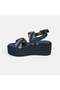 Women's Navy Blue Adjustable Buckle Straw Detailed Sandals - 3