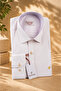 Orange Striped White Long Sleeve Cotton Pocketless Regular Fit Premium Men's Shirt