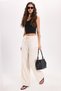 Women's 100% Cotton Baggy Fit Relaxed Cut Elastic Waist Muslin Fabric Ecru Trousers with Pockets
