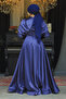 Beaded Navy Blue Hijab Evening Dress 22451L - 3