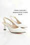 White Leather Pointed Toe Open Back Large Buckle 5cm Goblet Heel New Season - 2