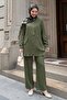 Buttoned Detail Jacketed Khaki Suit