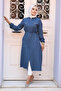 Buttoned Dark Blue Hijab Tunic 645Km - 2