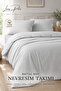 Laris Pera %100 Cotton Ranforce Light Gray Oversized Striped Duvet Cover Set with Buttons King Size
