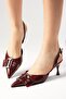 Sheri Burgundy Color Patent Leather Pointed Toe Heeled Shoes with Buckle Accessories - 4