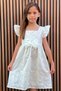 Girl's Lace Dress with Bow Accessories, Floral Embroidery, 3-8 Years, Ecru - 4