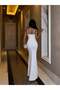 Scuba Flexible Fabric Front Stone Detailed Strap Evening Dress White 583168 - 4