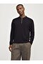 Black JJEEMIL Solid Zip-Up Polo Knit Jumper