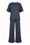 Crew Neck Short Sleeve Trousers with Pockets and Tie-Waist Set - Smoked - 4