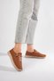 Women's Tan Genuine Leather Flexible Lace-Up New Sneakers - Comfortable Casual Shoes - 2