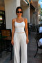 Women's Basic Thin Strap Tight White Crop Blouse - 3